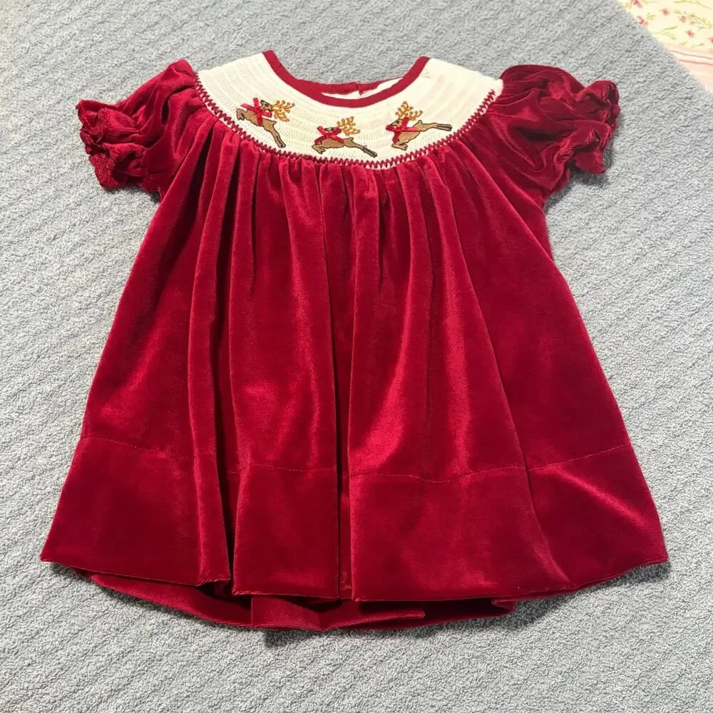 Vintage/Lil Cactus/Smoked Dress/Red/3-6 months/ Christmas Raindeer